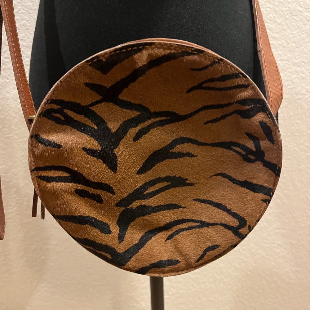 Madewell Calf Hair Tiger Stripe Canteen Round Bag - EUC